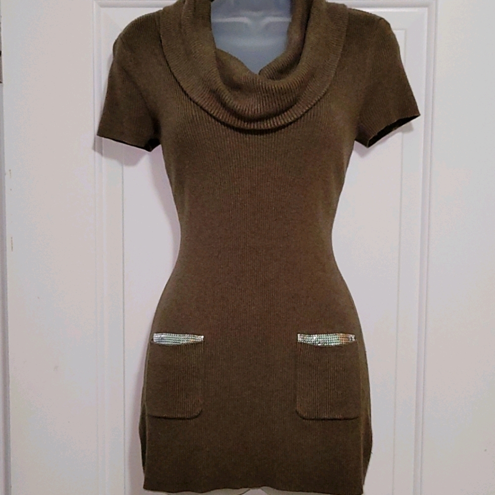 INC Heather Olive Cowl Neck Sweater Dress